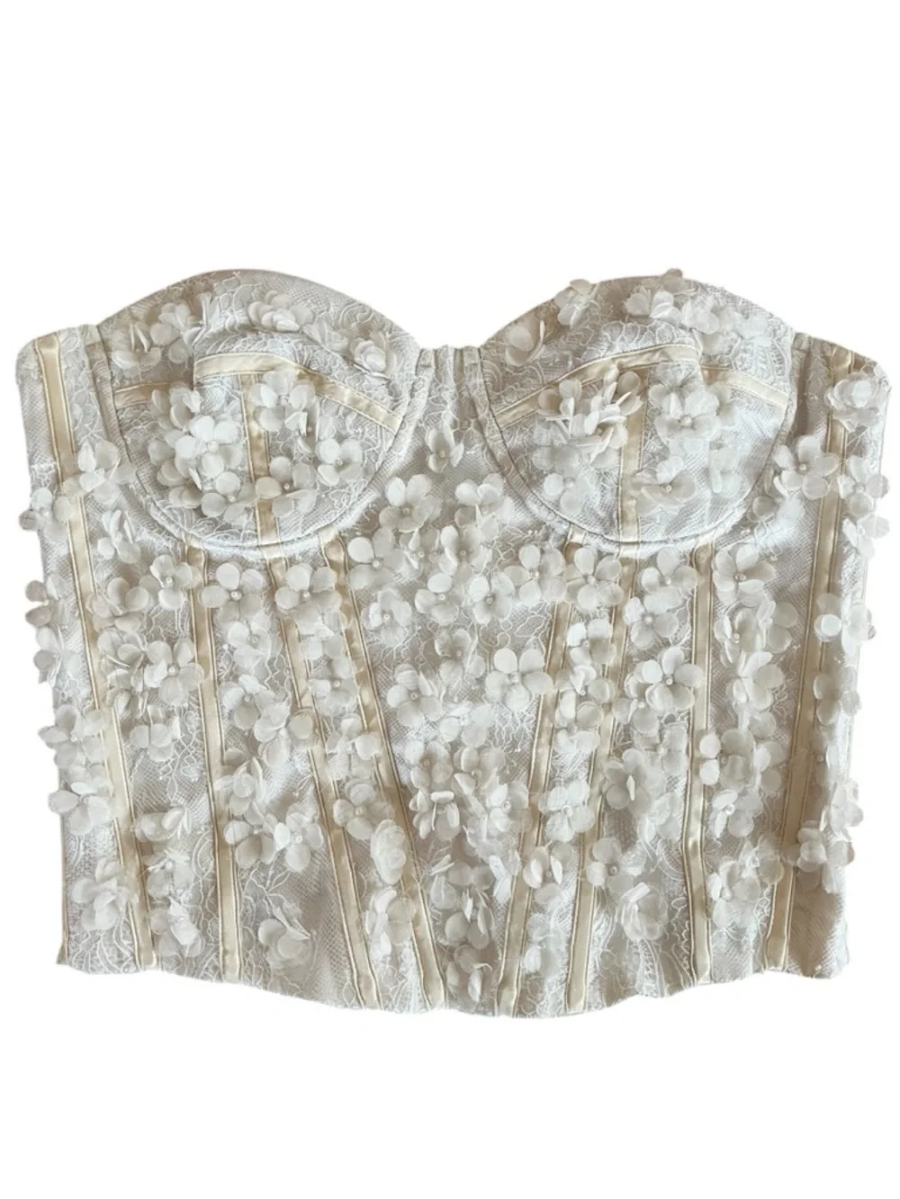 Ann Taylor Ivory Lace 3D Floral & Pearl Appliqué Bustier Corset size 6
